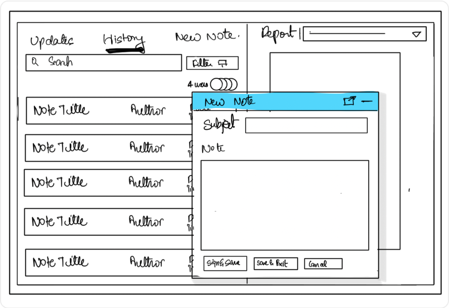 Sketch: a floating, detachable notes panel over the assessment