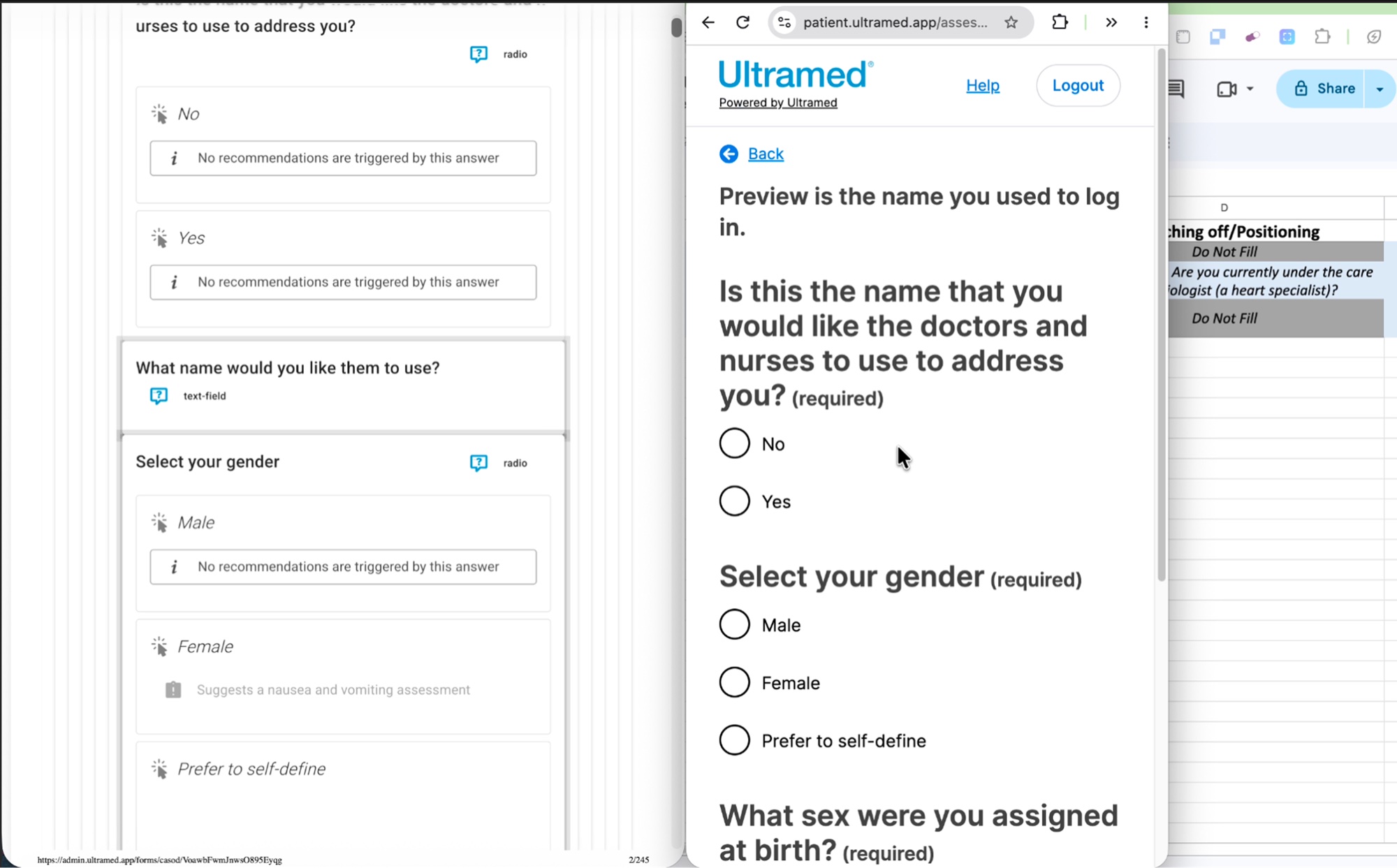 Before: the same section of the questionnaire as a redacted PDF export page.